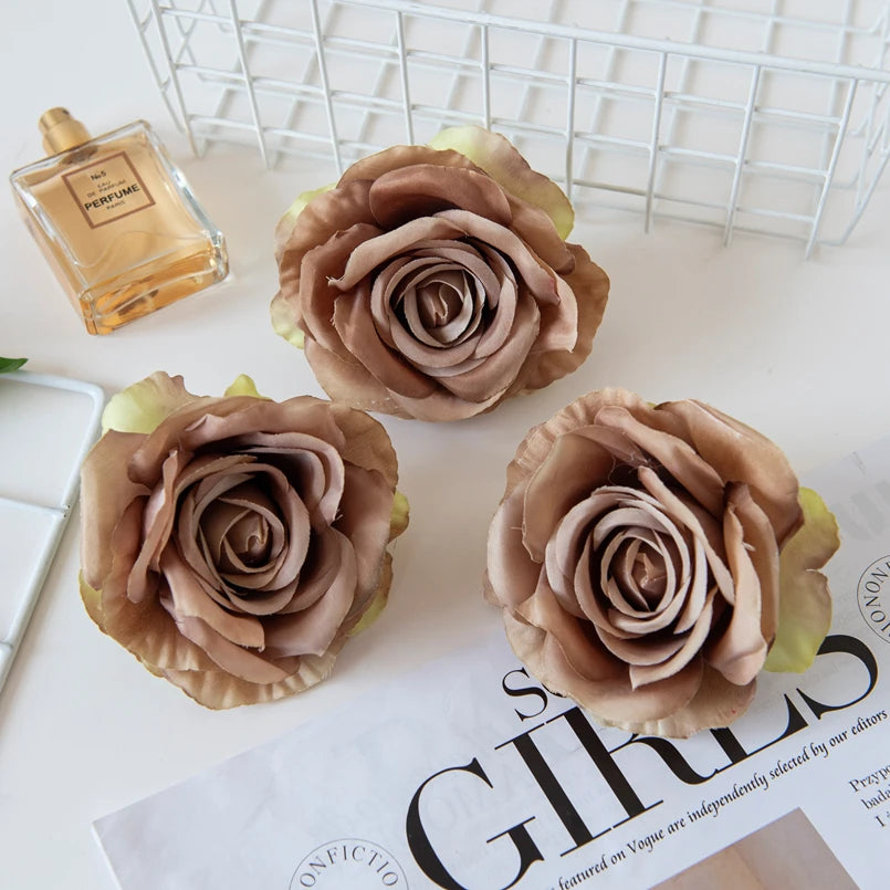 Silk Rose Artificial Flower Heads 10/20Pcs – Wedding & DIY Artificial Silk Flowers Axl Brown 10 Pieces