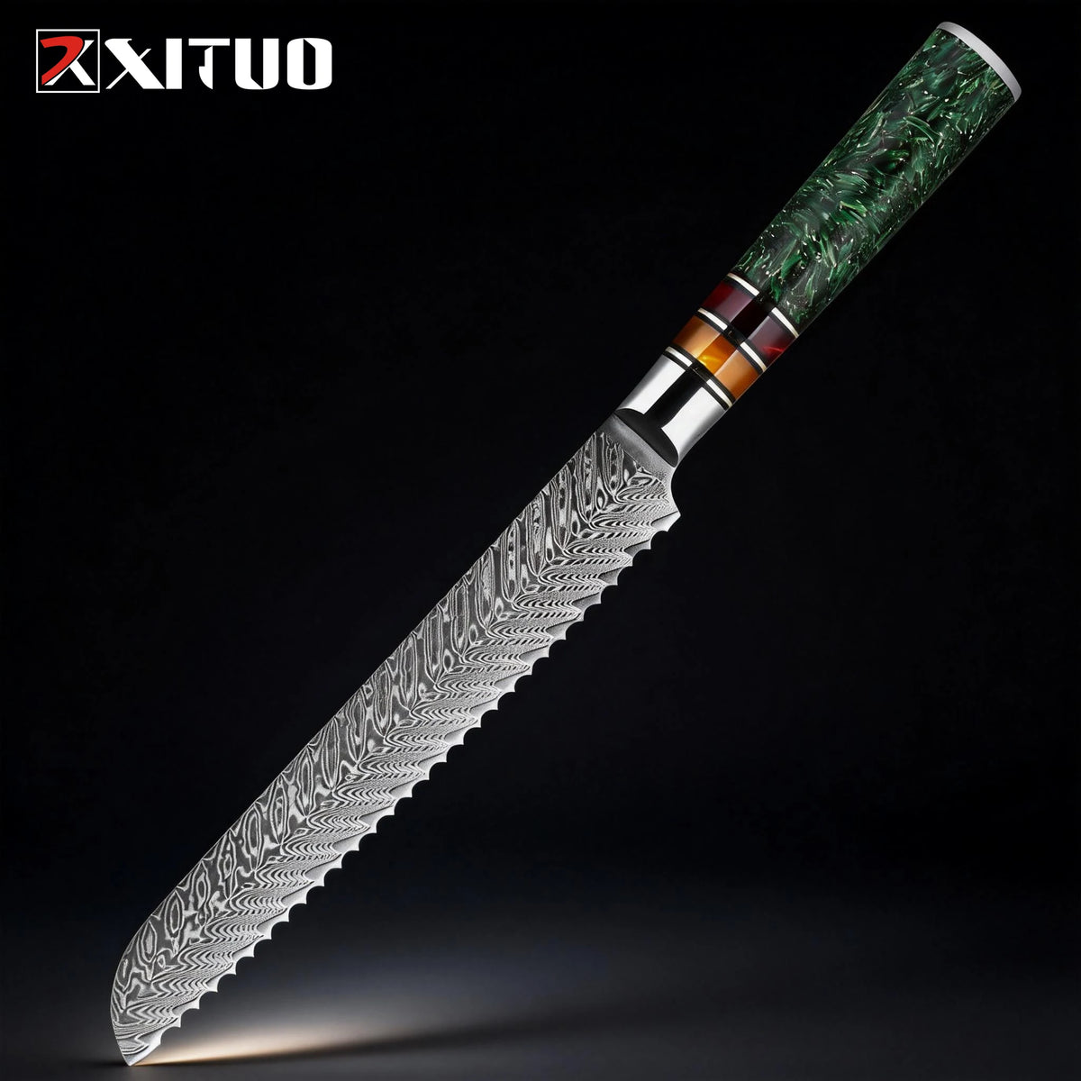 XITUO 8-Inch Damascus Steel Serrated Bread Knife – Sourdough Serrated Bread Knife Axl