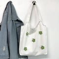 Floral Canvas Tote Bag – Minimalist Shoulder Bag for Women Canvas Tote Bag Axl white