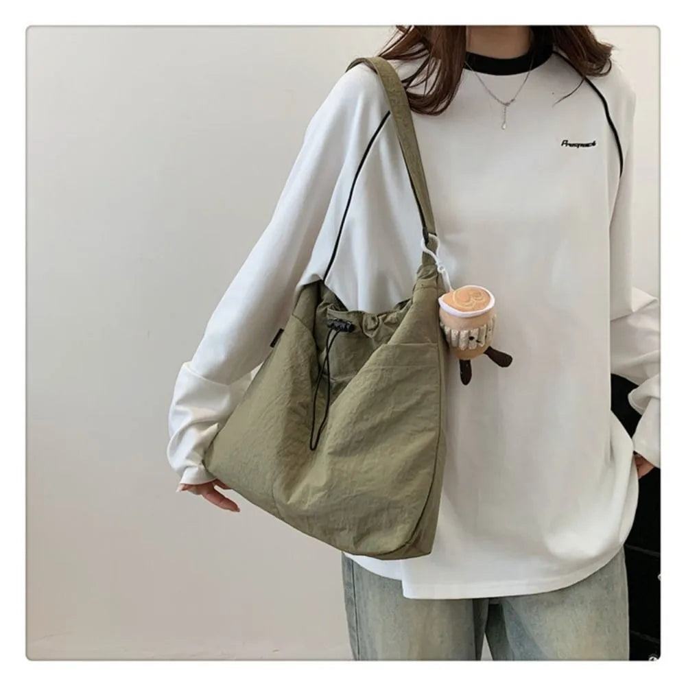 Women's Nylon Drawstring Tote – Waterproof Crossbody Bucket Bag Drawstring Bucket Bag Axl