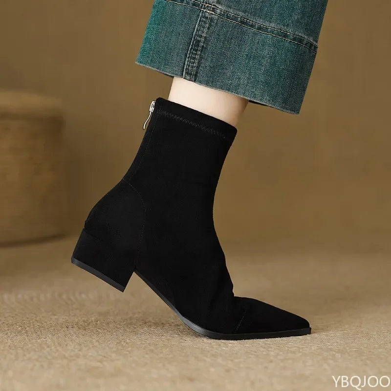 YBQJOO Women's Retro Suede Ankle Boots – Block Heel Booties Women's Ankle Boots Axl