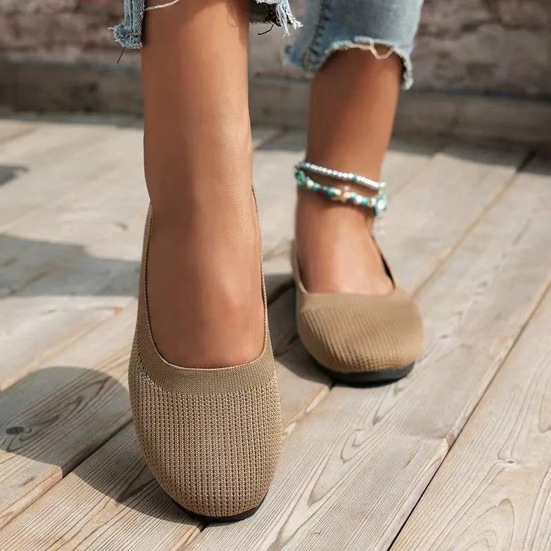 Women's Knit Slip-On Flat Sneakers | Breathable Sock Shoes Women's Flat Sneakers Axl Khaki 37