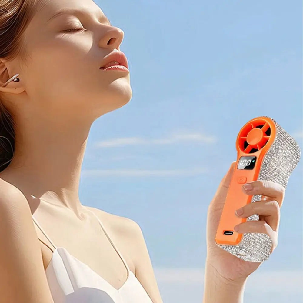 Rhinestone Handheld Fan – 100 Speeds, Digital Display, USB Handheld Fan Axl