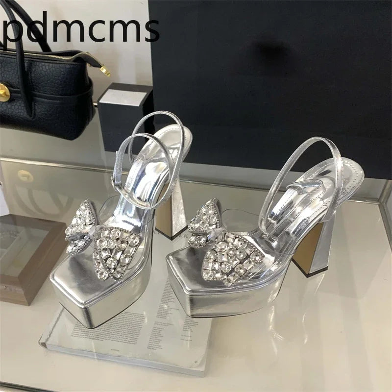 Women's Transparent Butterfly-Knot High Heel Platform Sandals High Heel Sandals Axl