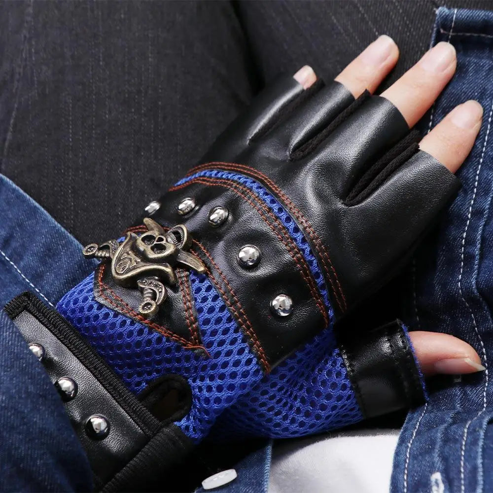 Punk Skull Rivet Half Finger PU Leather Cycling Gloves Cycling Gloves Axl