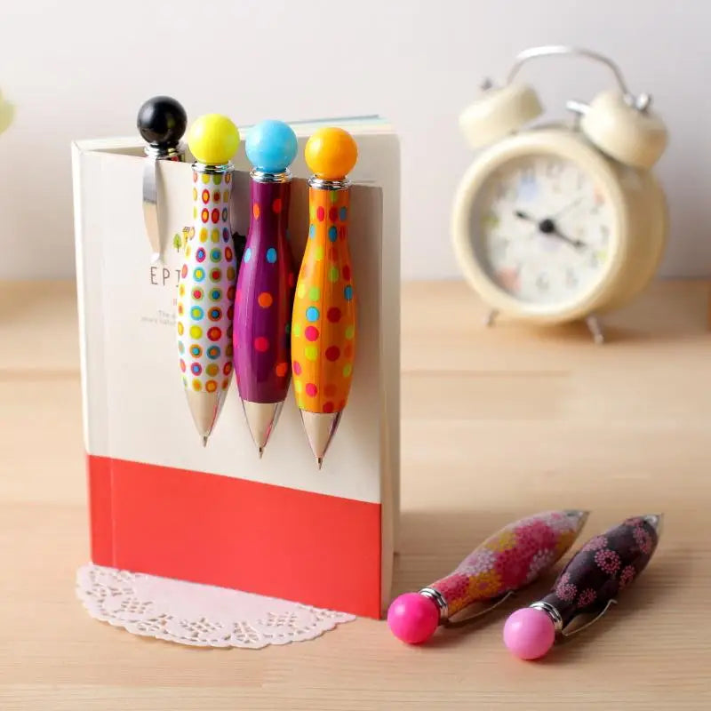 Mini Boho Bowling Shape Ballpoint Pen – Dot Flower Print Novelty Ballpoint Pen Axl