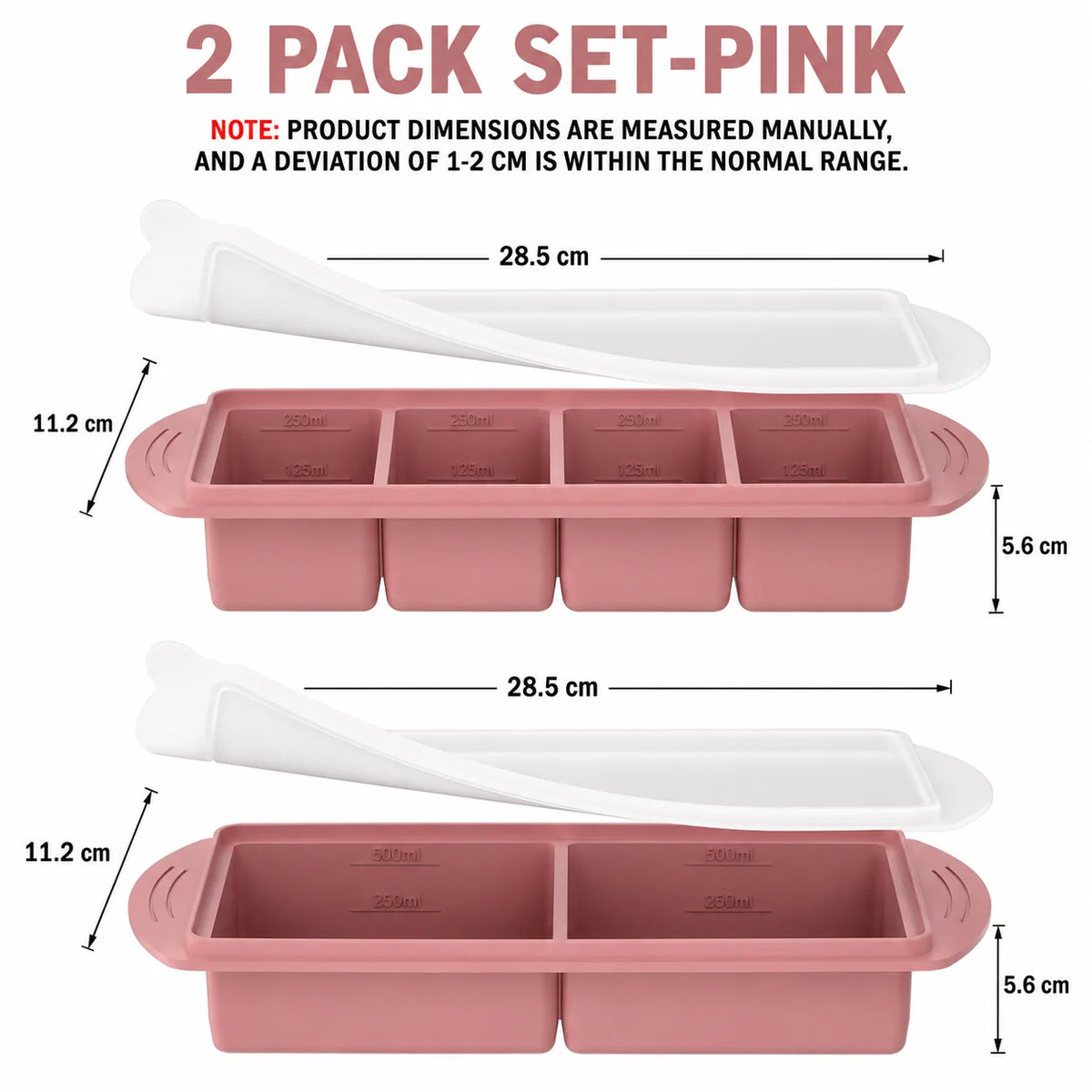 Silicone Soup Freezer Trays with Lid – Meal Prep Mold Set Silicone Freezer Tray Axl 2 PACK Set- Pink