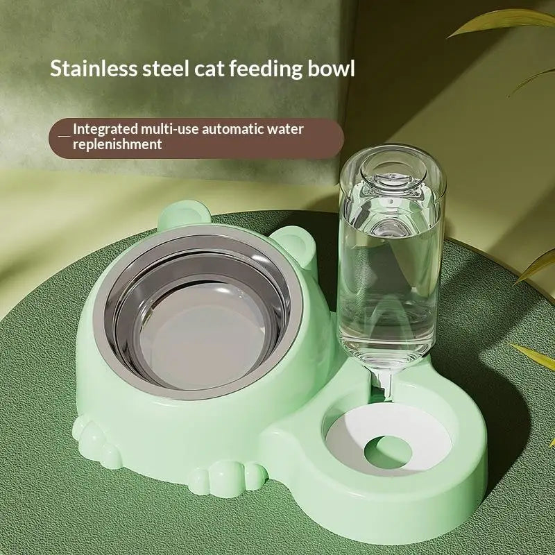 2-in-1 Tilted Pet Bowl & Auto Water Dispenser for Cats & Dogs Pet Feeder Bowl Axl Green