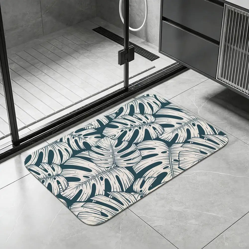 Hawaiian Leaf Diatomite Bath Mat – Quick Dry & Non-Slip Diatomite Bath Mat Axl White5 50x80cm