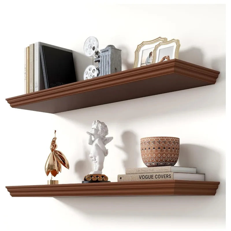 Wooden Double-Tier Wall Storage Rack – Minimalist Home Organizer Wall Storage Rack Axl Walnut Color 2-piece