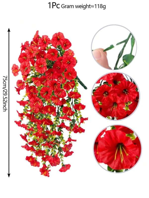 Artificial Morning Glory Vine – Colorful Faux Flower Garland Artificial Flower Vine Axl Red 1 pc