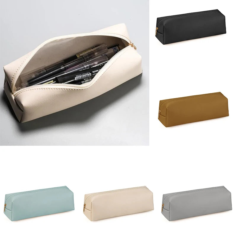 Large Capacity PU Leather Pencil Bag – Zipper Stationery Case Pencil Bag Axl