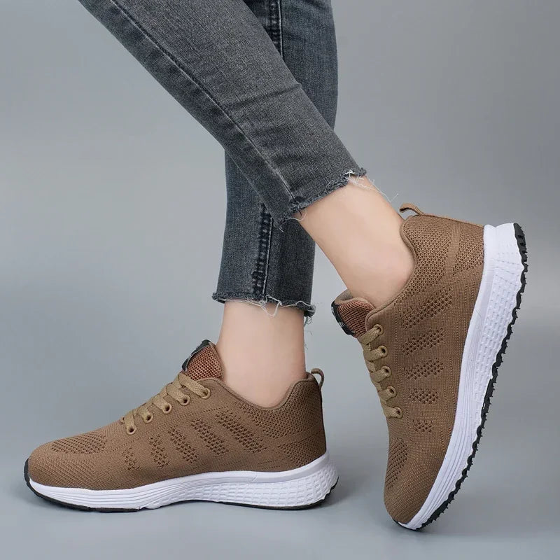 Women's Breathable Knit Mesh Sneakers – Flat Lace-Up Casual Women's Sneakers Axl