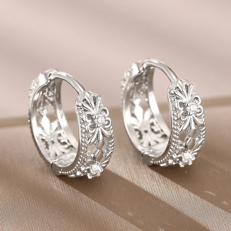 Huitan Cubic Zirconia Hollow Hoop Earrings – Silver & Gold Hoop Earrings Axl