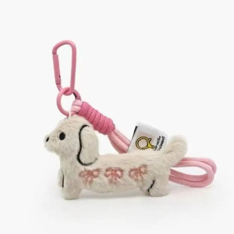 Dachshund Plush Keychain – Cute Stuffed Dog Keyring Pendant Plush Keychain Axl White
