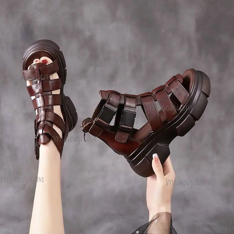 Women's Gladiator Wedge Sandals – Ankle Buckle Brown & Black Gladiator Wedge Sandals Axl