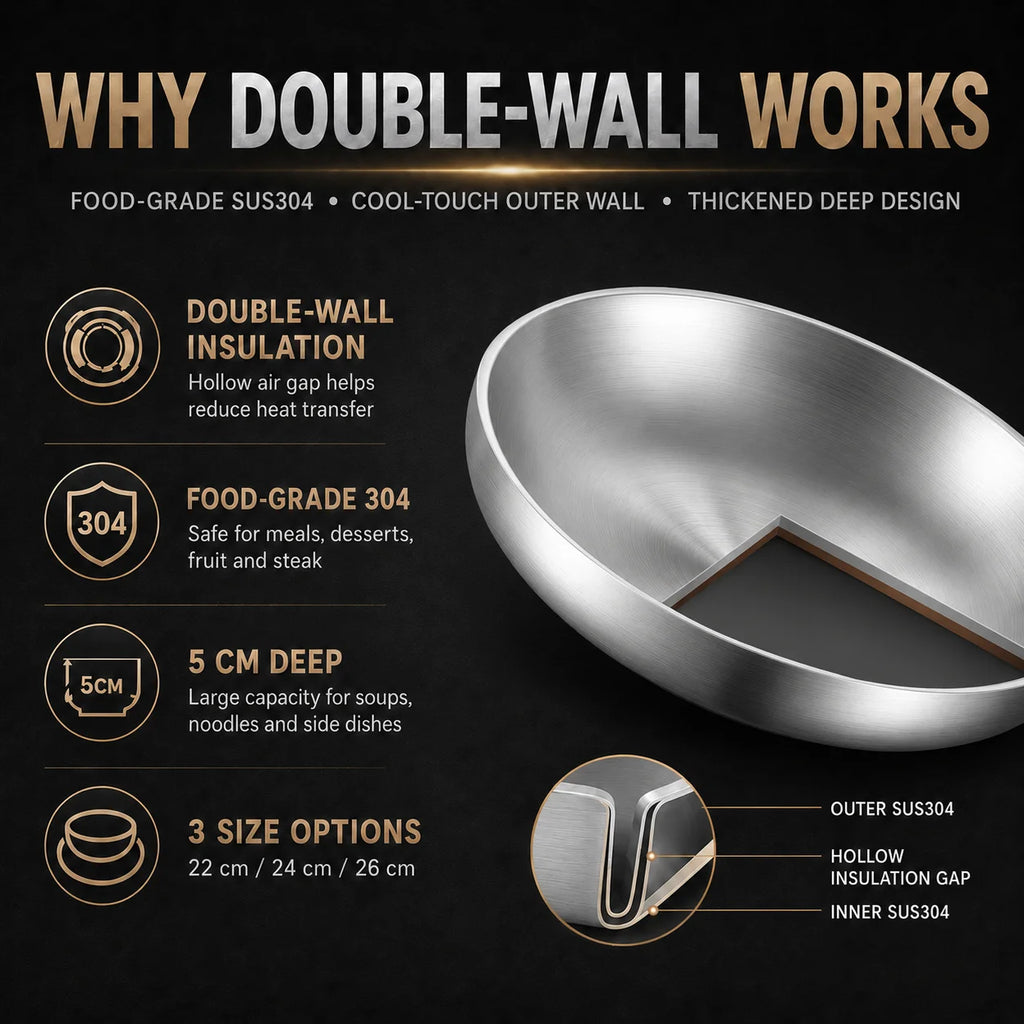 Double Wall Insulated Stainless Steel Dinner Plates | 3 Sizes Insulated Dinner Plate Axl