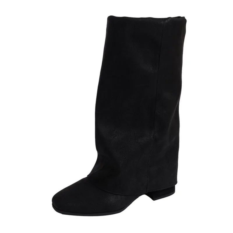 Women's Vintage Square Toe Mid-Calf Boots | Block Heel Slip-On Women's Mid-Calf Boots Axl 39 black
