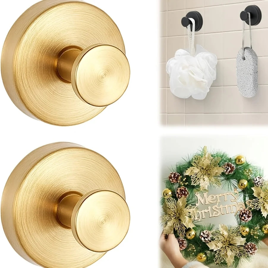 Stainless Steel Suction Cup Hooks – Shower, Bathroom & Mirror Suction Cup Hooks Axl 2pcs-Golden