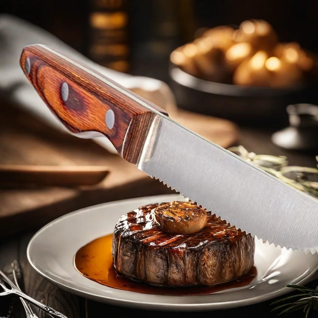 Serrated Steak Knife Set – Mahogany Handle Stainless Steel Steak Knife Set Axl