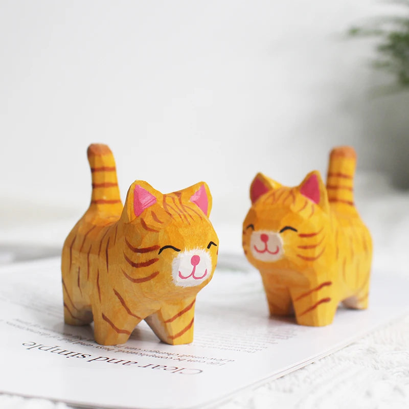 Handmade Wood Carved Kitten Ornament – Cat Desktop Decor Wood Cat Ornament Axl