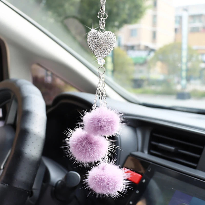 Rhinestone Crystal Plush Pendant Car Rearview Mirror Charm Car Mirror Charm Axl Light purple