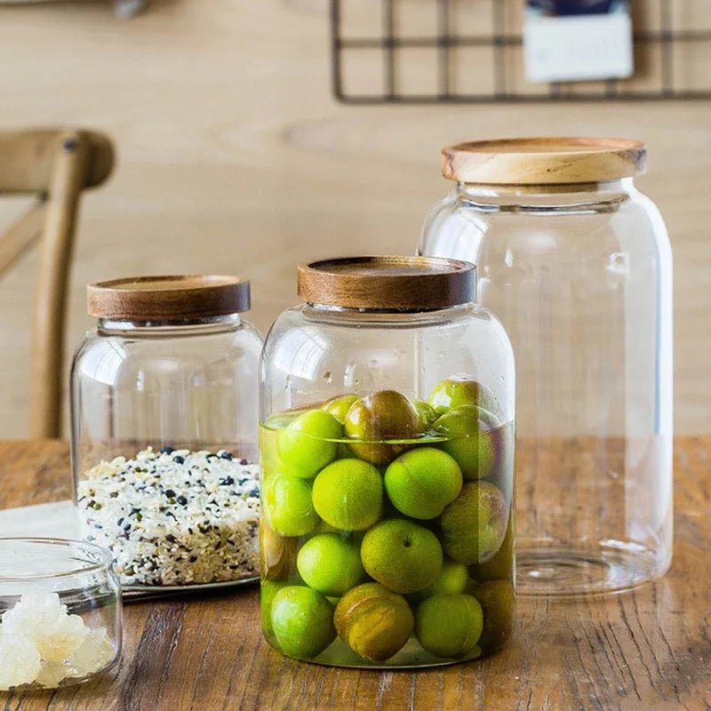 KEMORELA 3L Glass Jar with Acacia Airtight Lid – Food Storage Glass Storage Jar Axl