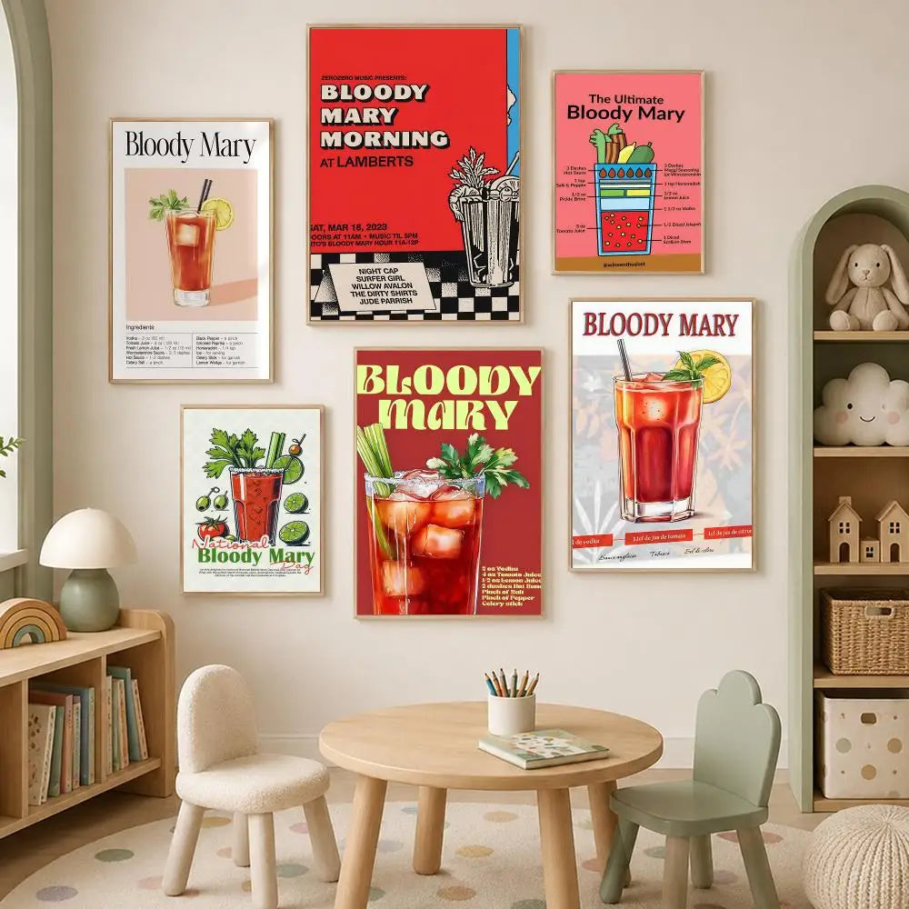 Bloody Mary Cocktail Wall Art Poster – Self-Stick Waterproof Wall Art Poster Axl