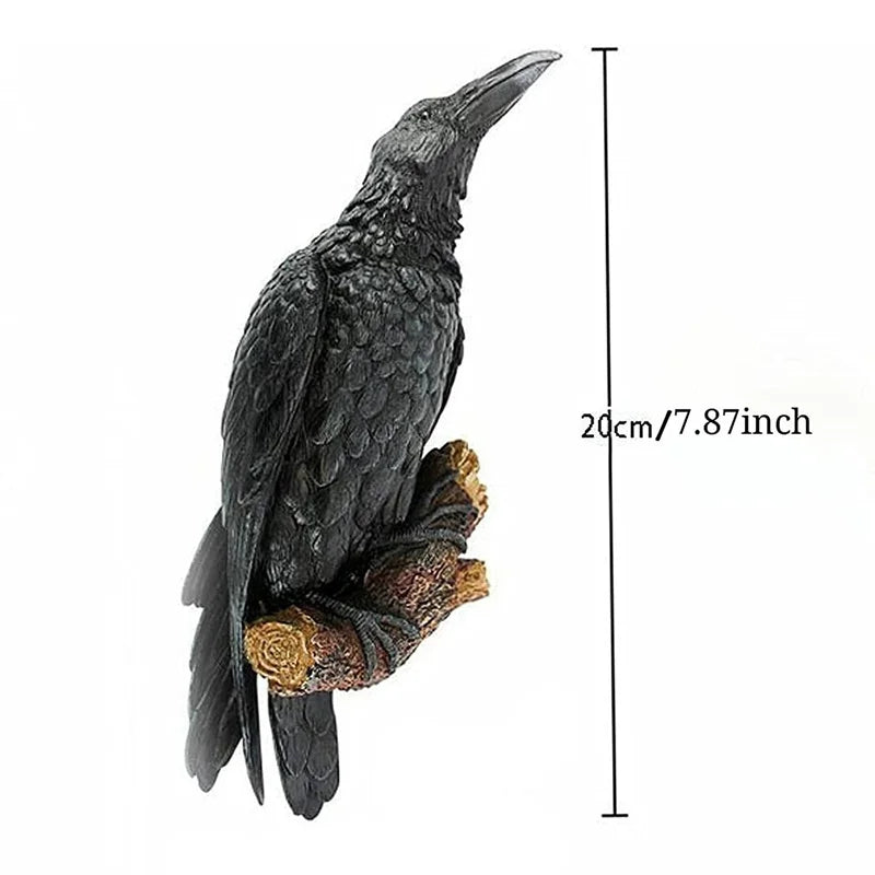 Resin Raven Crow Statue – Halloween & Garden Bird Sculpture Resin Bird Sculpture Axl Light Grey