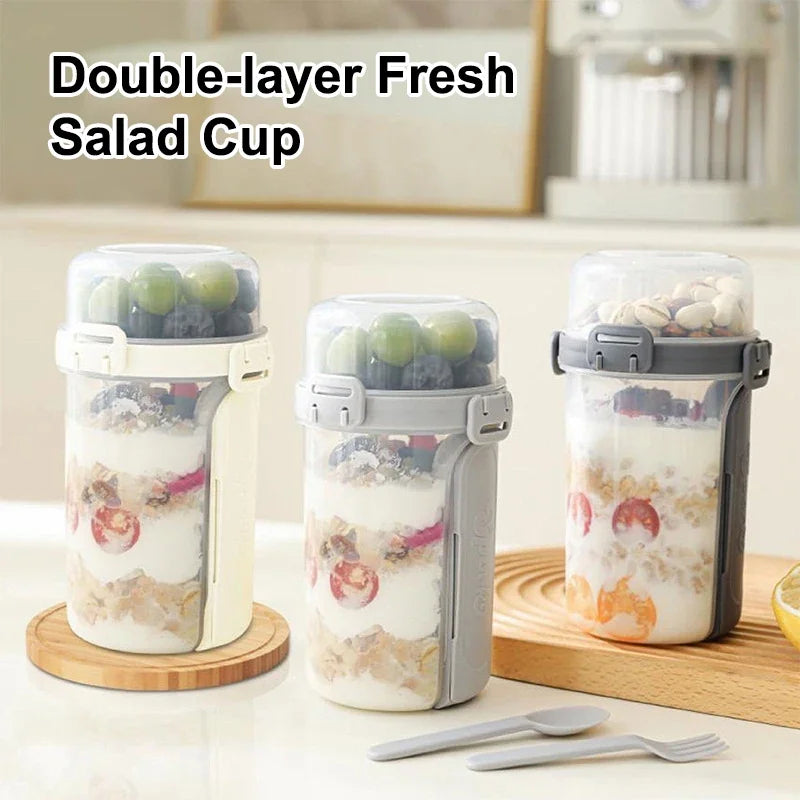 600ml Double-Layer Salad Cup with Dressing Holder & Fork Meal Prep Container Axl
