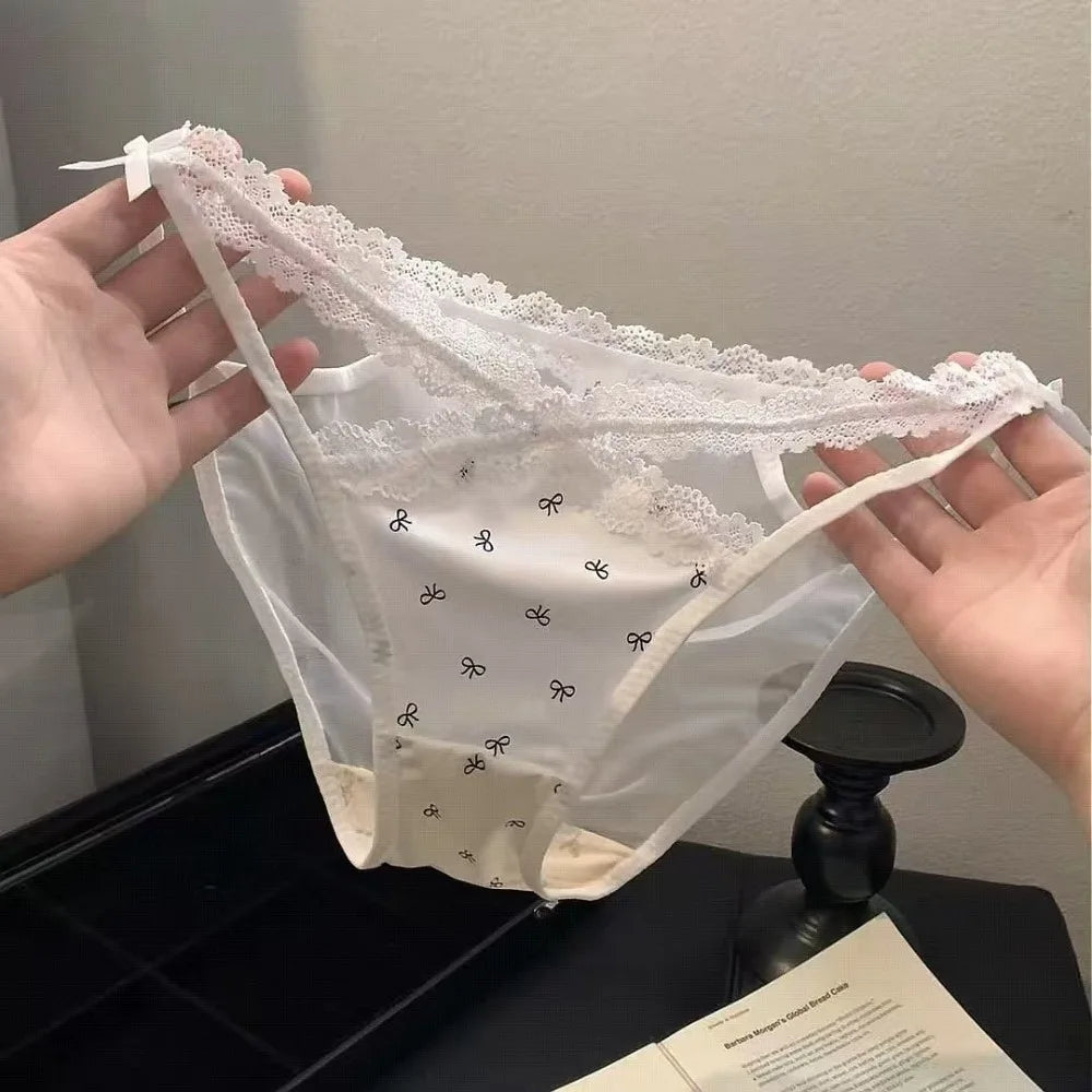 Women's Low Waist Lace Mesh Briefs – Cotton Crotch Underwear Women's Briefs Axl White Bow L 1pc