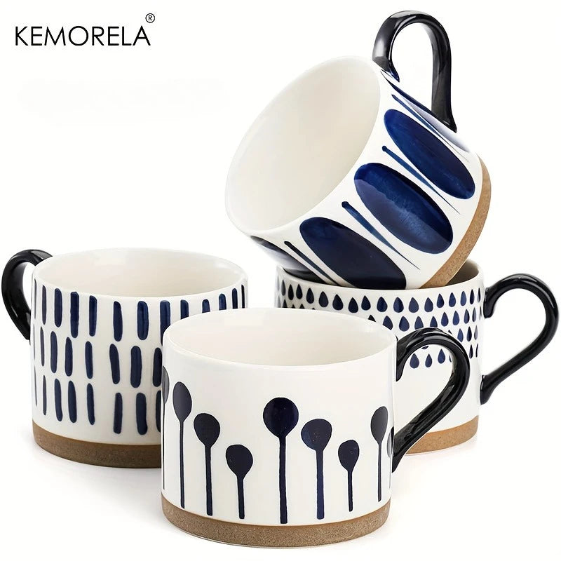 KEMORELA 2-Pack Ceramic Coffee Mugs – Blue & White Geometric Ceramic Coffee Mugs Axl