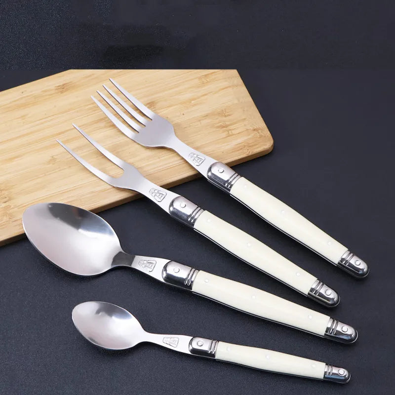 Laguiole Cutlery Set 4–24pc | Ivory Handle Stainless Steel Flatware Cutlery Set Axl