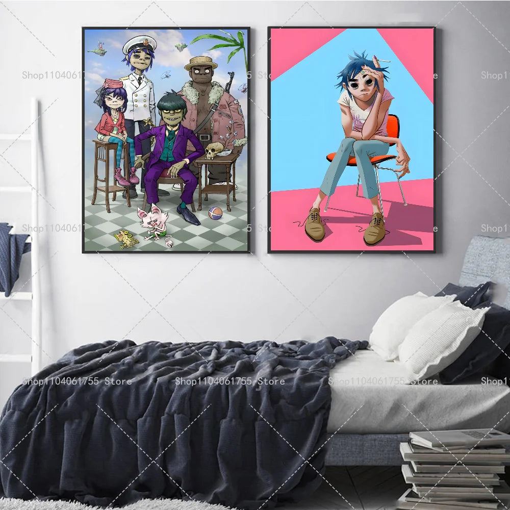 Gorillaz Band Poster – Self-Adhesive Waterproof Wall Art Sticker Wall Art Poster Axl