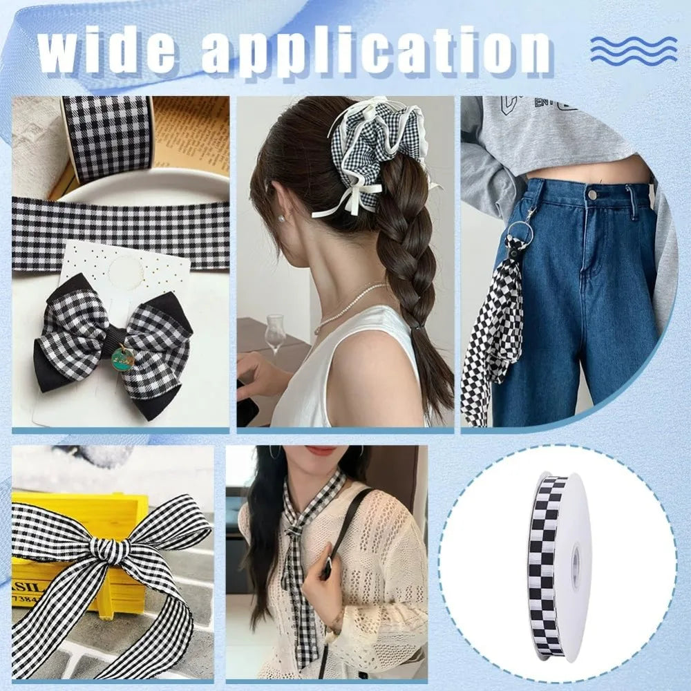 Black Check Polyester Ribbon 5/8" 50 Yards – Gift Wrap & Craft Craft Ribbon Axl