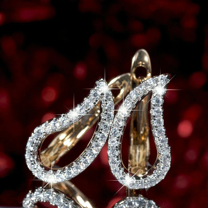 Huitan Two-Tone Leaf Hoop Earrings | Cubic Zirconia Women's Hoops Hoop Earrings Axl