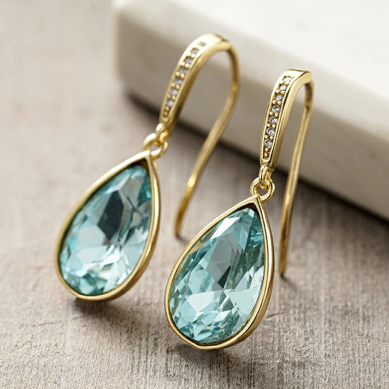 Huitan Blue CZ Water Drop Earrings – Elegant Fashion Jewelry Drop Earrings Axl