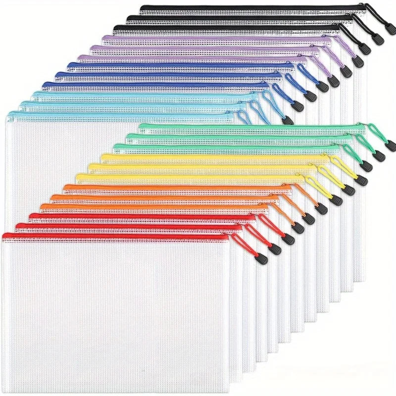 16-Piece Clear Mesh Zipper Pouches – School & Travel Organizer Zipper Storage Pouches Axl