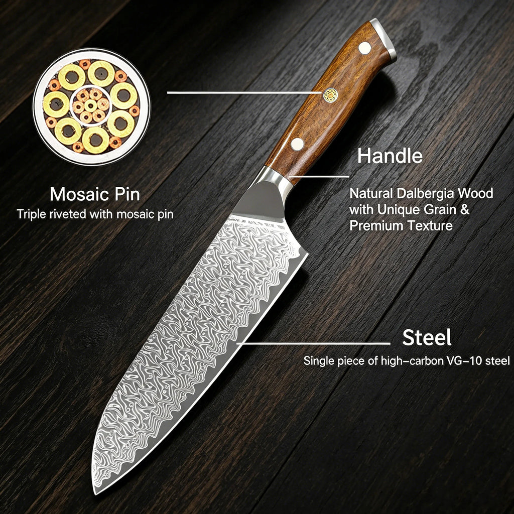 67-Layer VG10 Damascus Santoku Knife – Sharp Kitchen Blade Damascus Kitchen Knife Axl