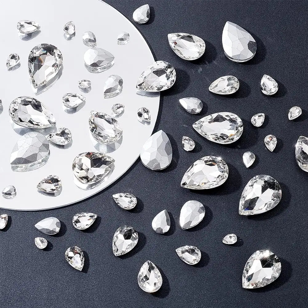 94 Pcs Teardrop Glass Rhinestones – 6 Sizes, Pointed Back Gems Craft Rhinestone Set Axl