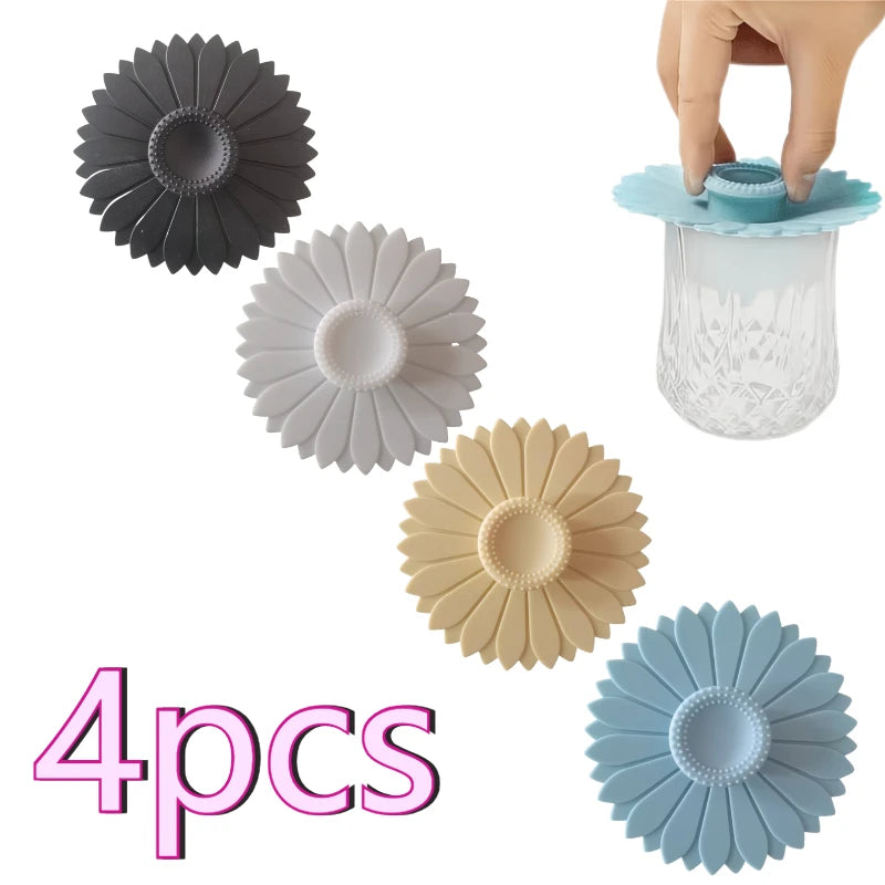 Sunflower Silicone Cup Lids 4/8pc – Dustproof Mug Covers Silicone Cup Lids Axl SET A-4PCS