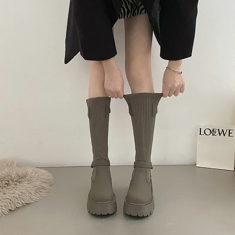 Women's Knitted Knee-High Boots – Retro Elastic Thick-Sole Knee-High Boots Axl
