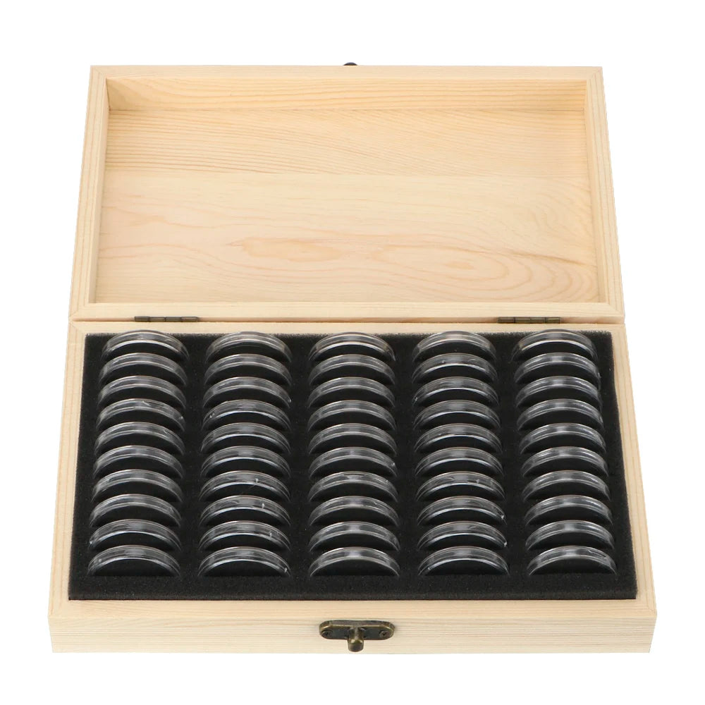 Wooden Coin Storage Box – Adjustable 20–100 Slot Collector Case Coin Collection Case Axl