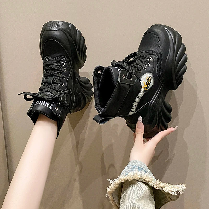 Women's Platform Wedge Ankle Boots – 8CM Lace-Up Style Platform Ankle Boots Axl