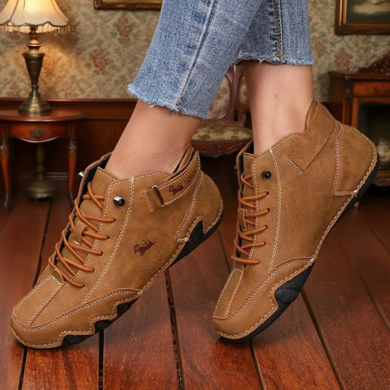 Women's Lace-Up High Top Ankle Boots – Retro PU Leather Women's Ankle Boots Axl