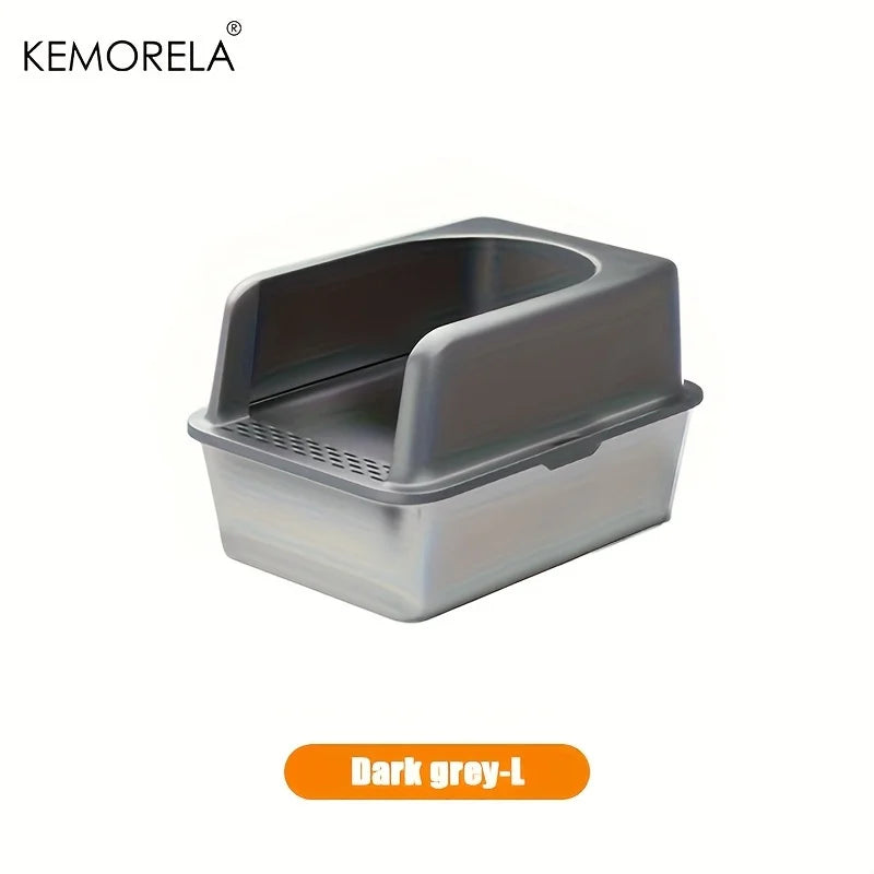 KEMORELA XL Stainless Steel Cat Litter Box with Lid – 60×50cm Cat Litter Box Axl Dark grey L