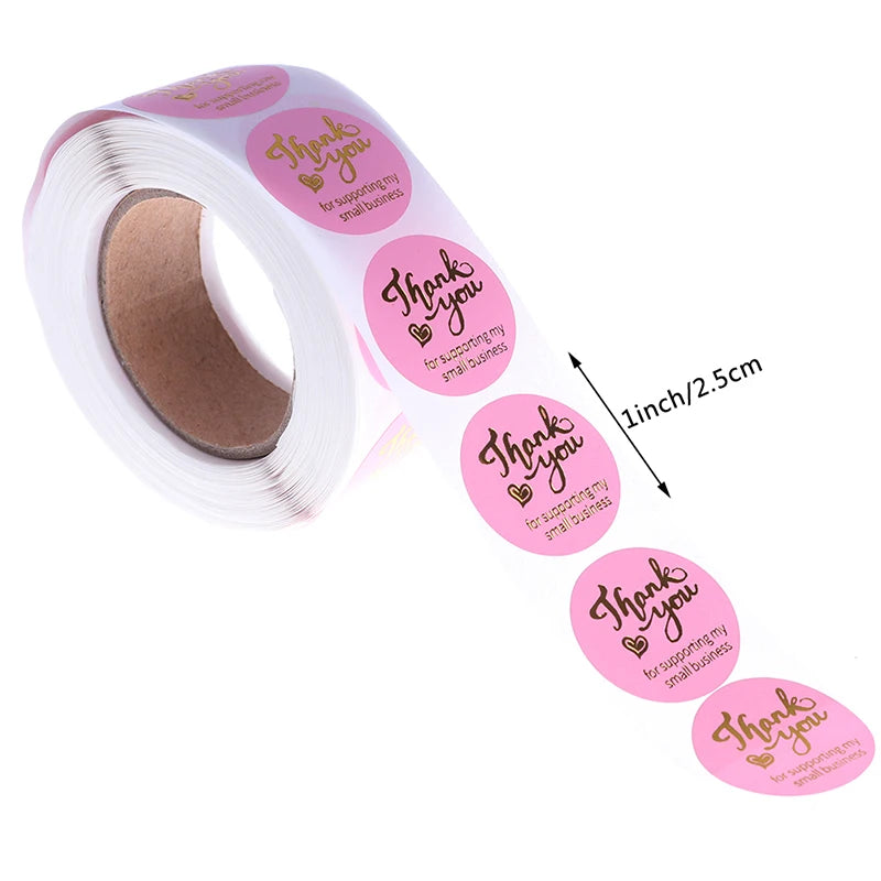500 Round Thank You Stickers – Hot Stamp Pink & Black Labels Round Label Stickers Axl Pink
