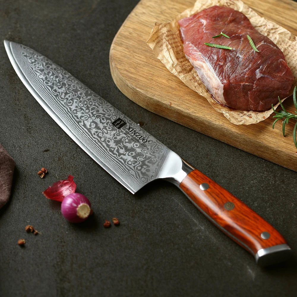 XINZUO 67-Layer Damascus Steel Kitchen Knife Set – Rosewood Damascus Knife Set Axl