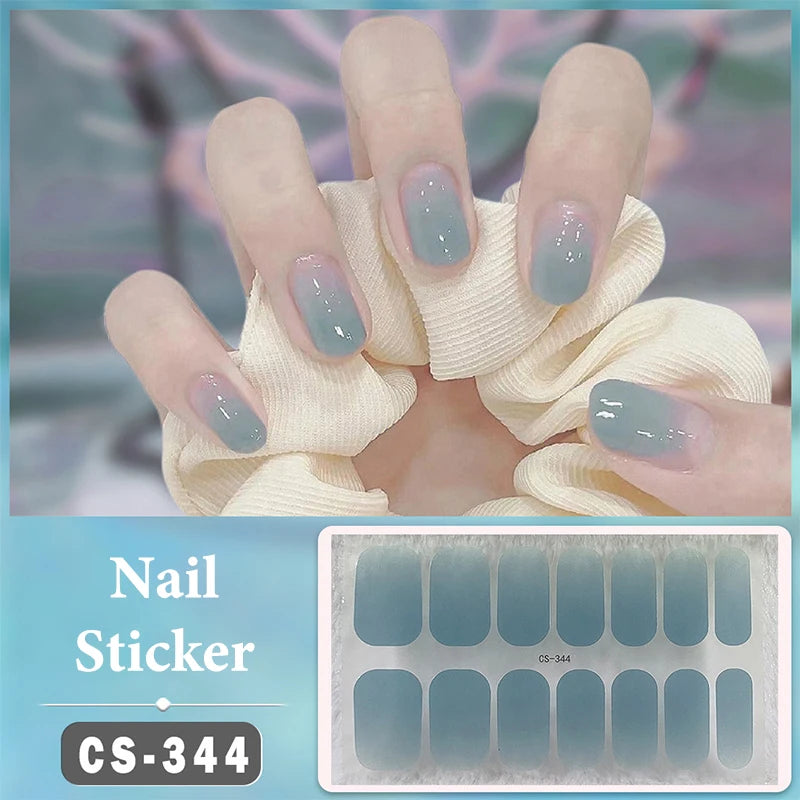 Waterproof Full Cover Nail Wraps – No-Lamp Nail Stickers 14pc Nail Art Wraps Axl CS344