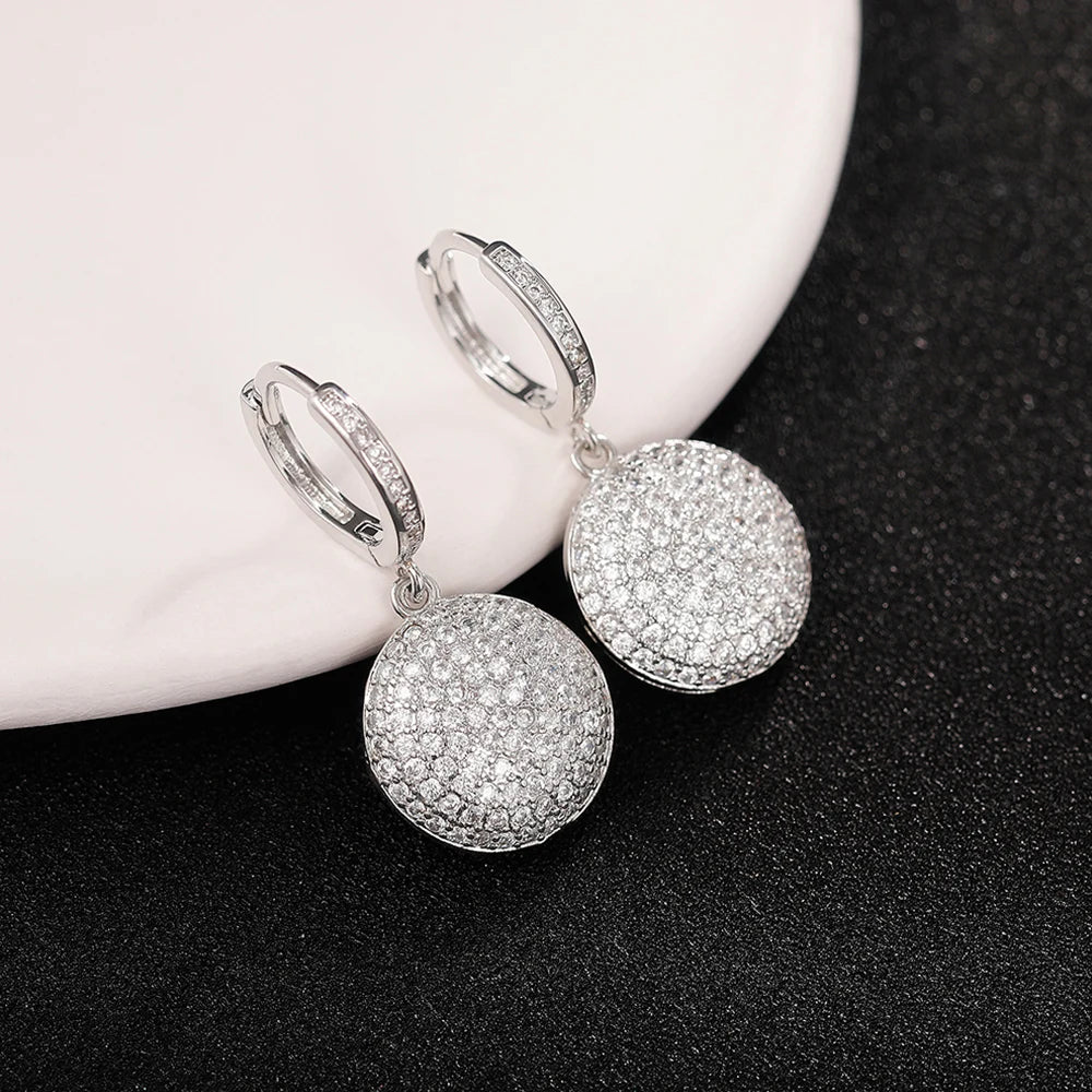 Huitan Silver CZ Round Dangle Earrings for Women | Drop Earrings Drop Dangle Earrings Axl